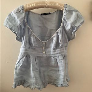 Brandy Melville Blue Linen Blair Top